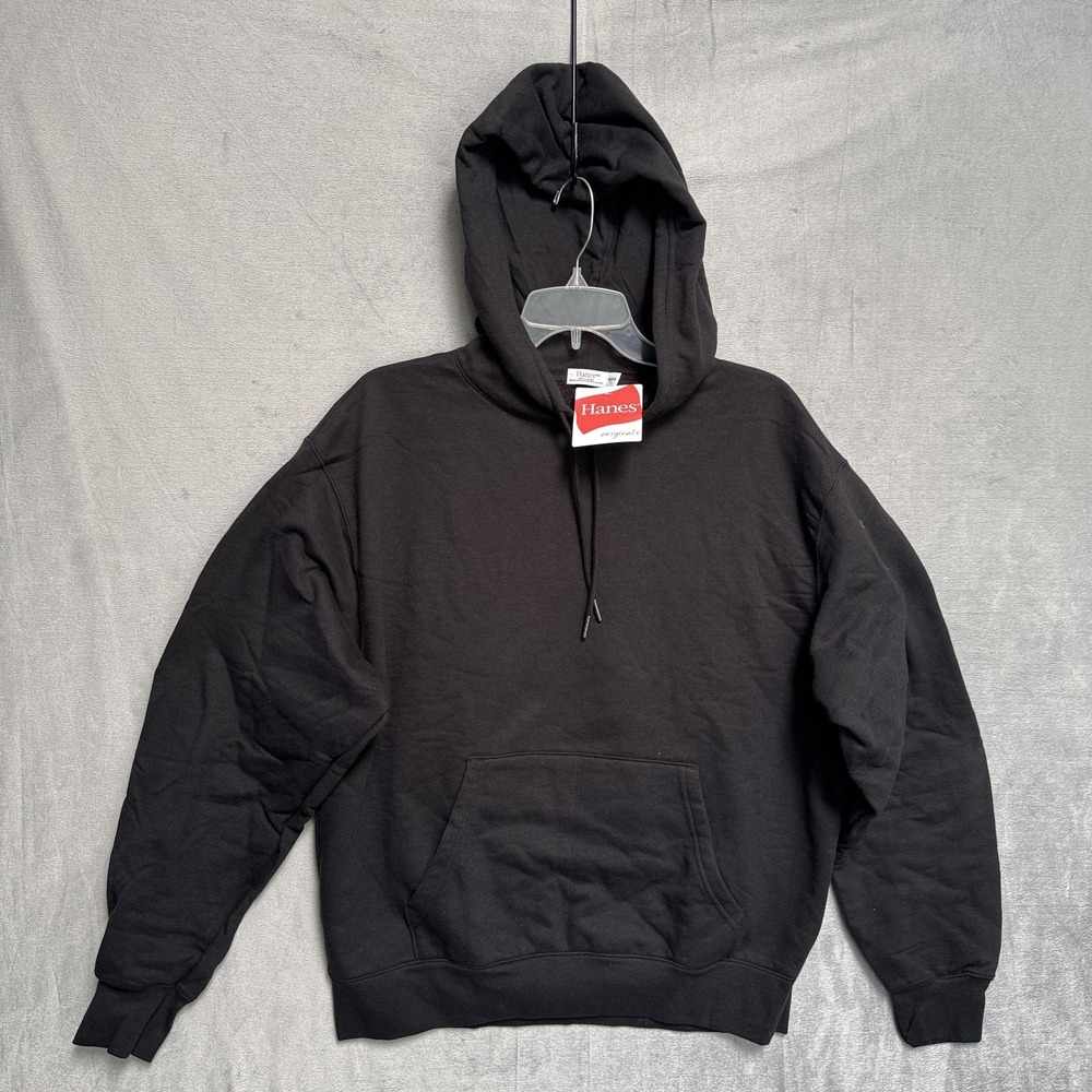 Hanes Hoodie‎ Mens Medium Black Originals Pullover Fleece Kangaroo Pocket Solid